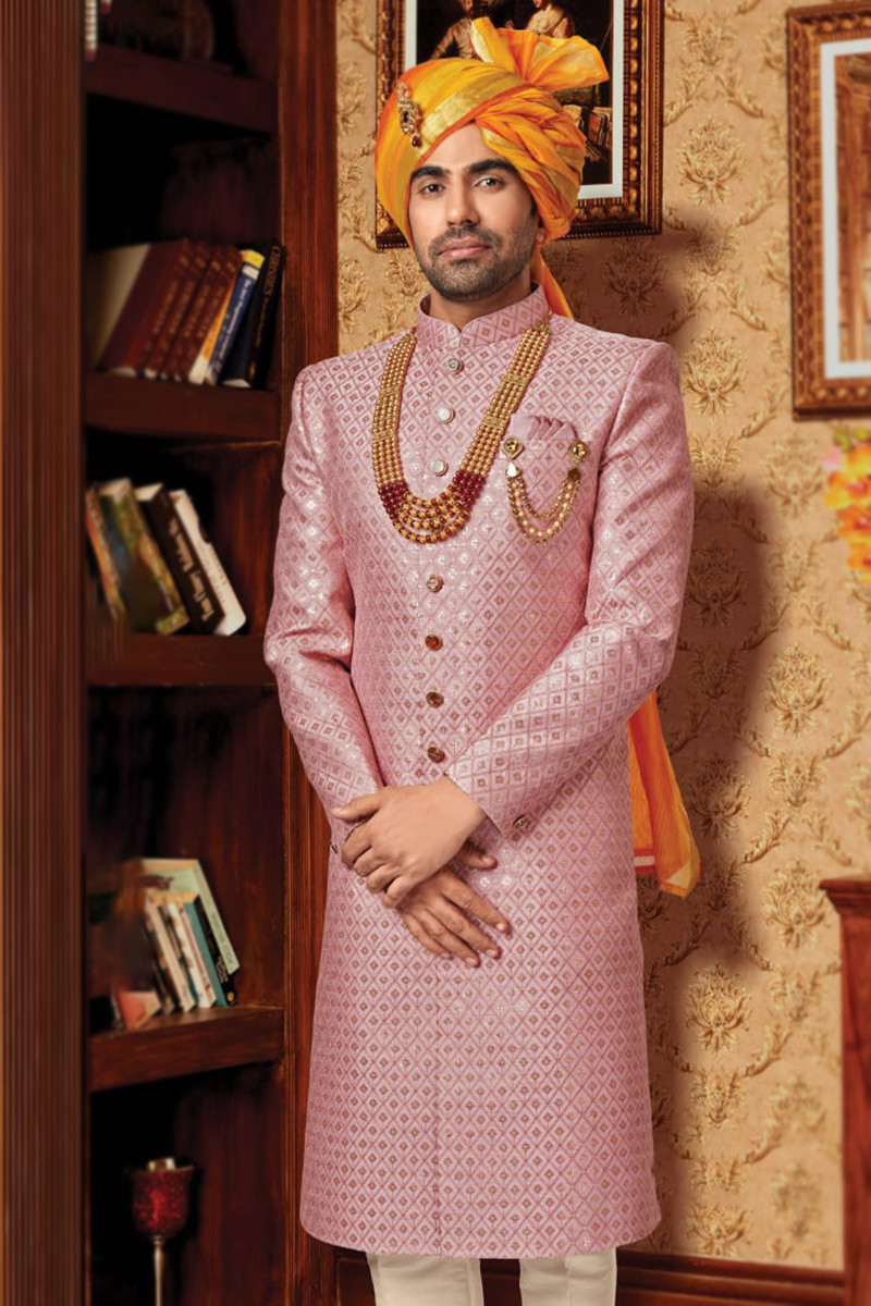 Pink sherwani for groom cheap
