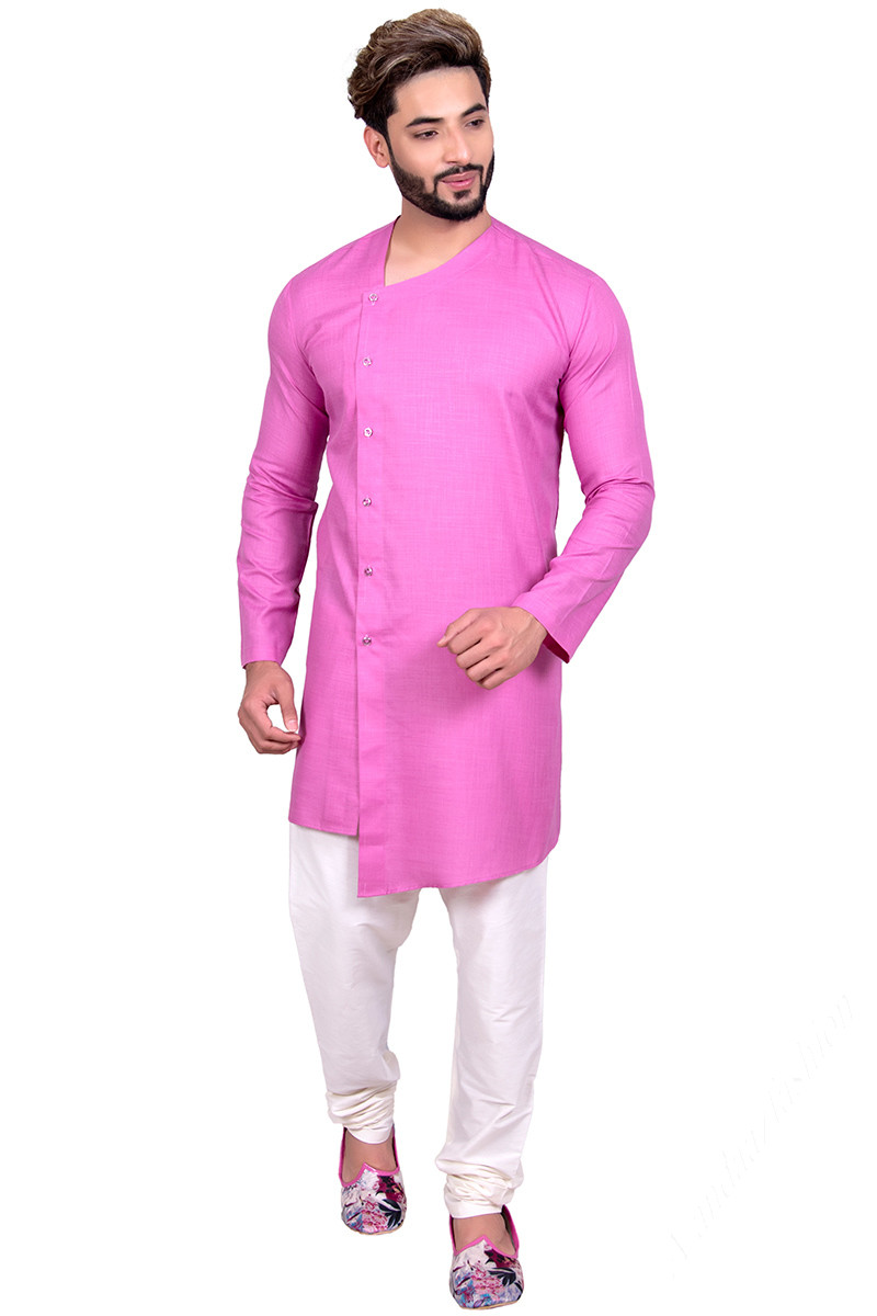 Pink Khadi Silk Kurta Pajama For Men