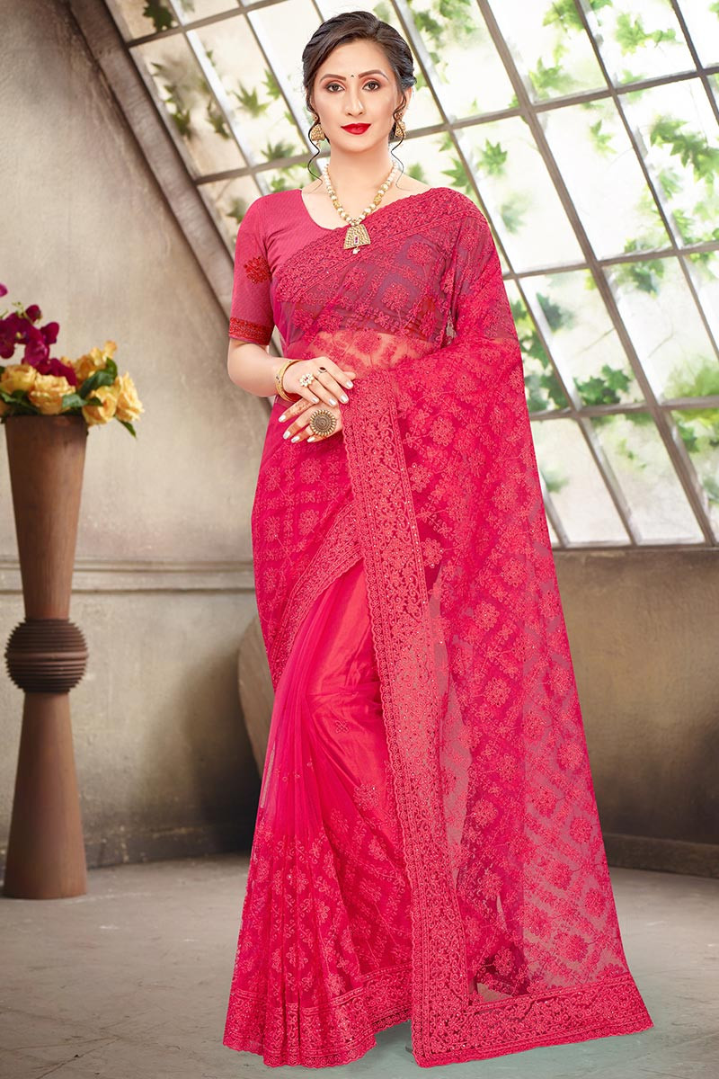 Party wear net embroidered saree shop
