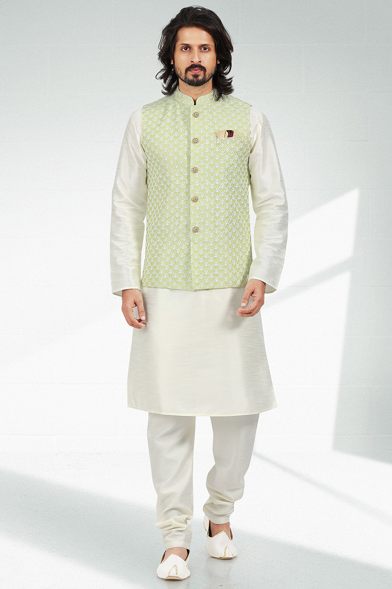 Pistachio Green Men Kurta Pajama with Plain MKPA02798