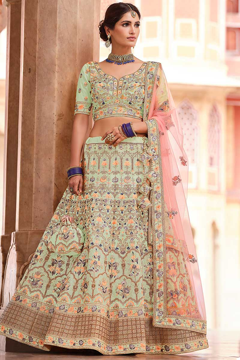 Pistachio Green Crepe A-Line Lehenga