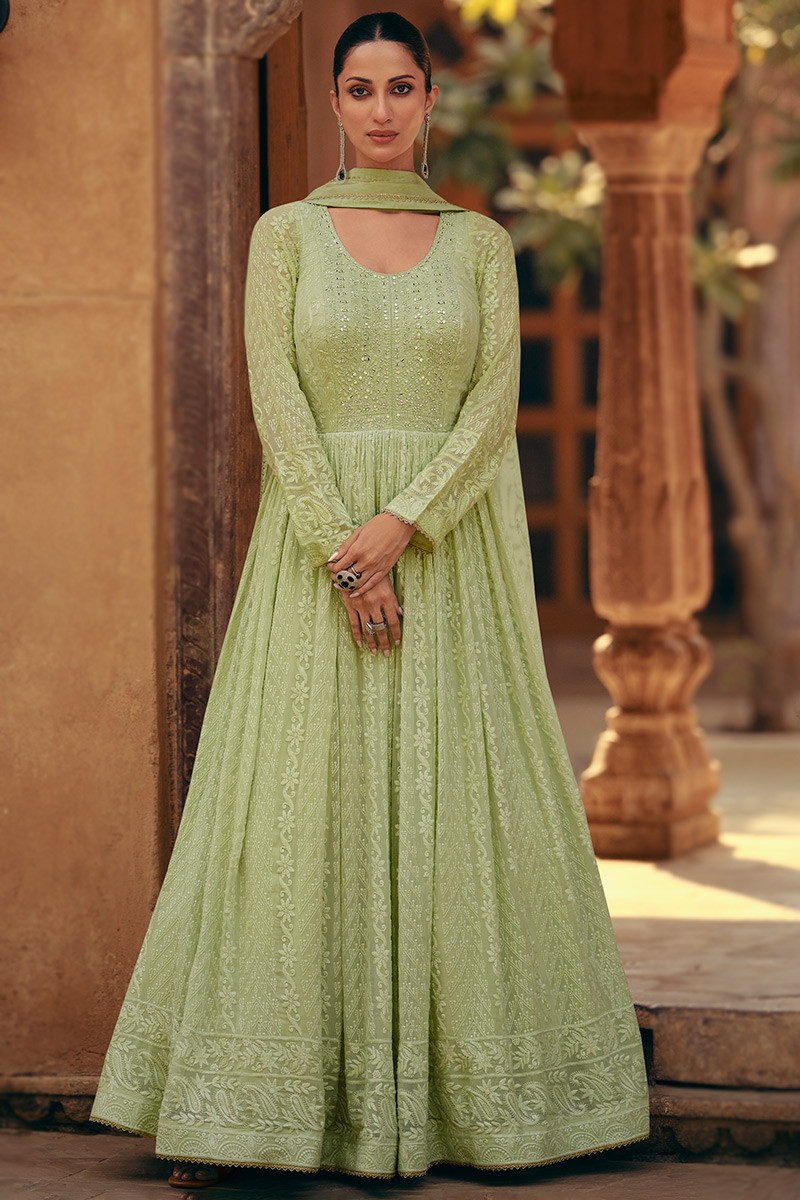 Pistachio Green Georgette Embroidered Chikankari Anarkali Suit