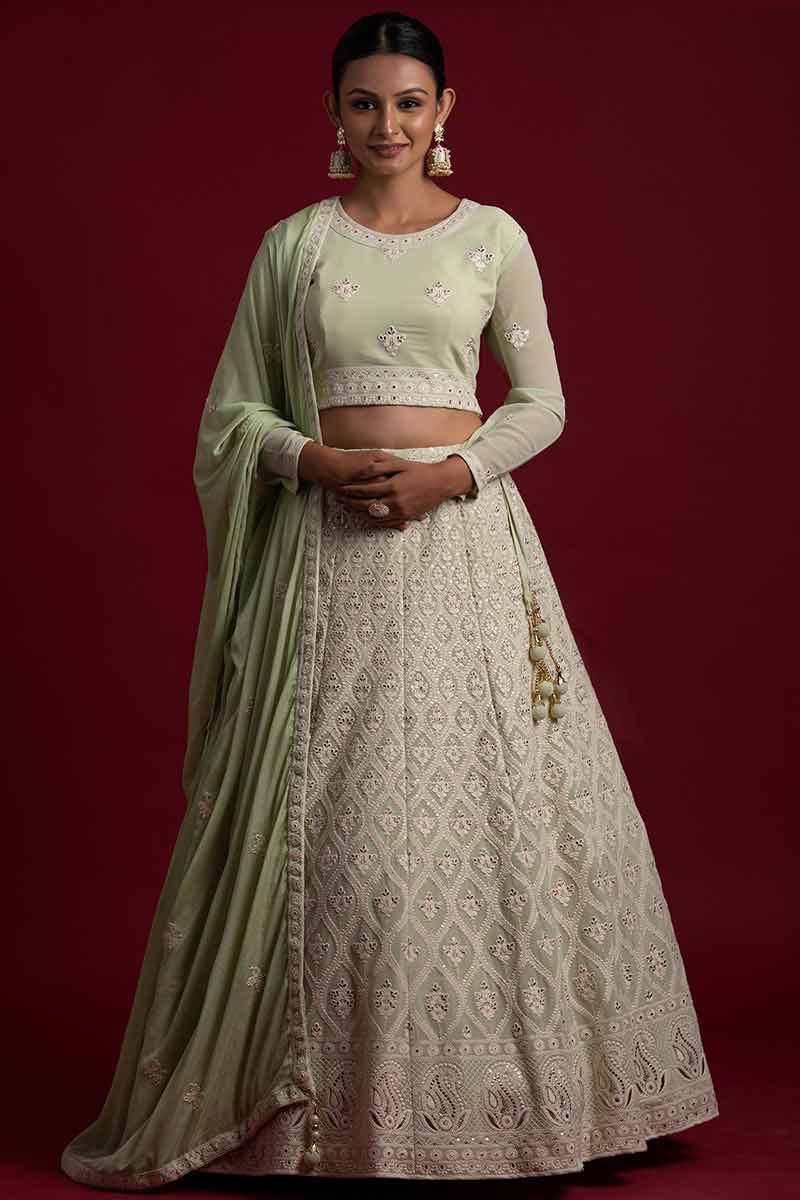 Buy Ivory Georgette Embroidered Chikankari Jewel Lehenga Set For Women by  The House of Exotique Online at Aza Fashions.