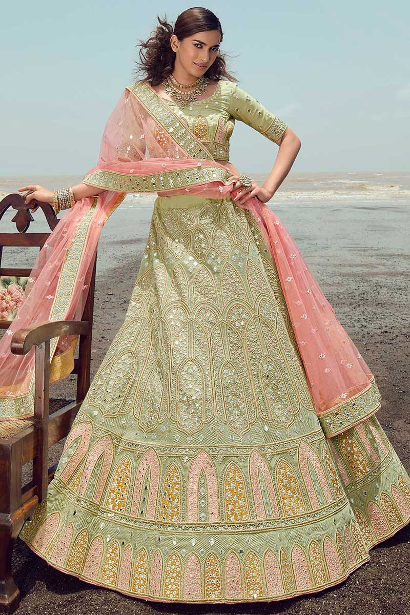 Lehenga for Bridesmaid Wear in Georgette Pistachio Green