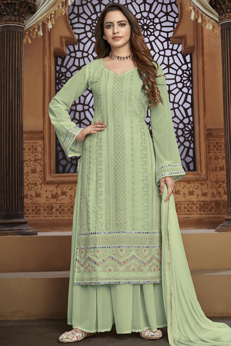 Eid Exclusive Pistachio Green Sharara Suit with Faux Mirror LSTV113637