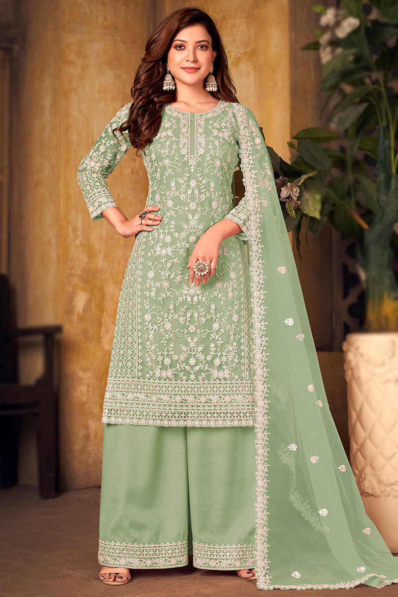 Best Price Dori Embroidered Pistachio Green Palazzo Suit LSTV117091