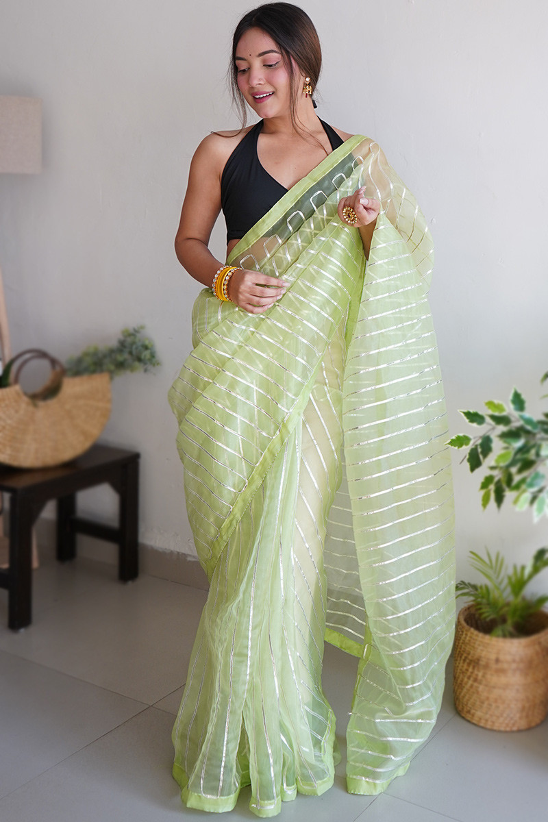 pistachio green organza gota patti embroidered saree sarv165830 1