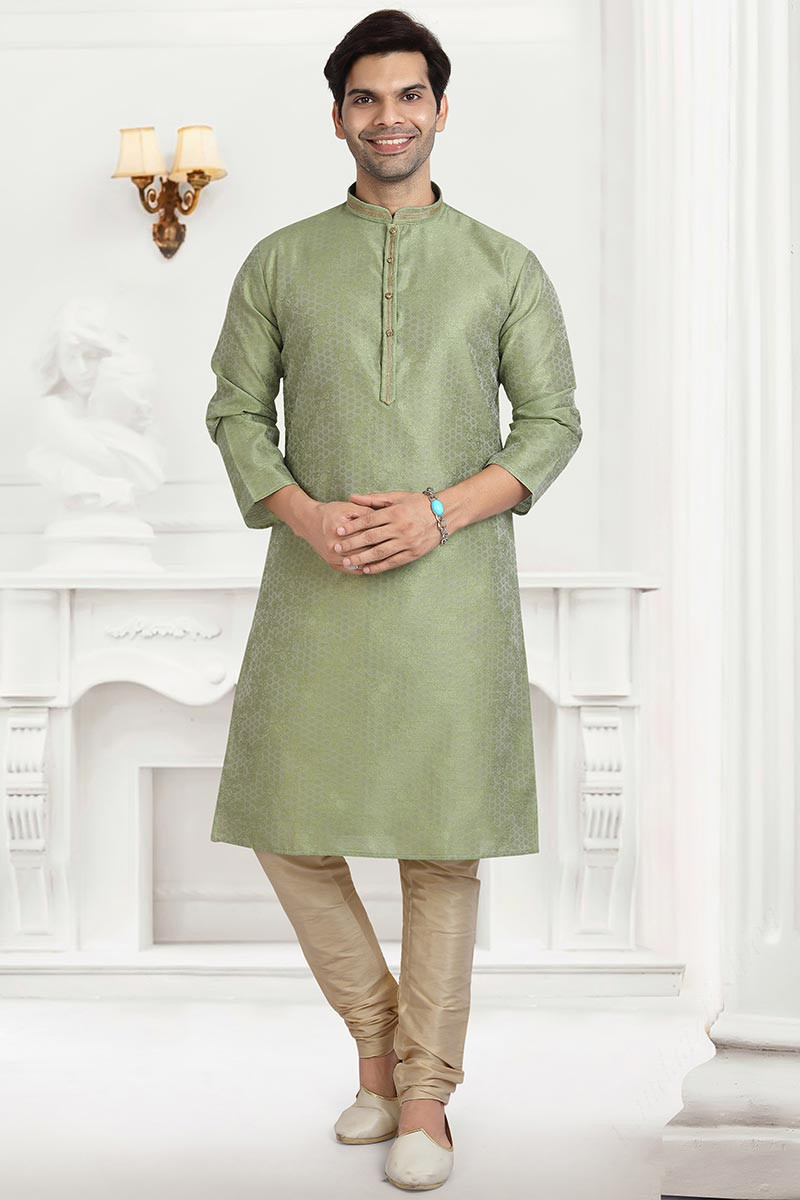 Online Woven Pistachio Green Men s Kurta Pajama MKPA0199