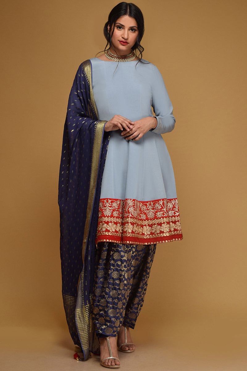 Buy Suits For Prom Crepe Powder Blue Patiala Suit LSTV09907