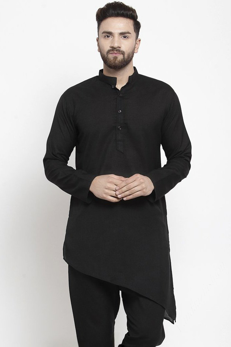 Slim fit black kurta pajama hot sale