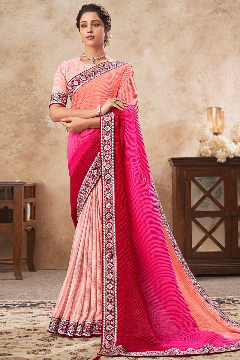 Kanchipuram Silk Plain Peach Saree | Kankatala