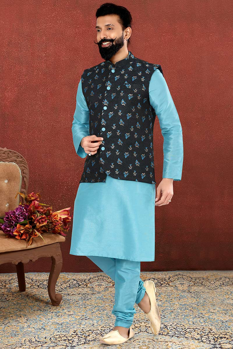 Light blue shop kurta with jacket