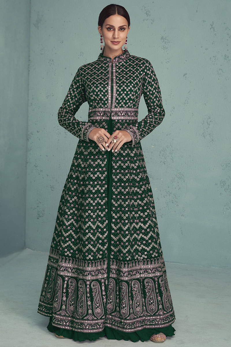Peacock Green Anarkali Suit With Plain Lstv121807