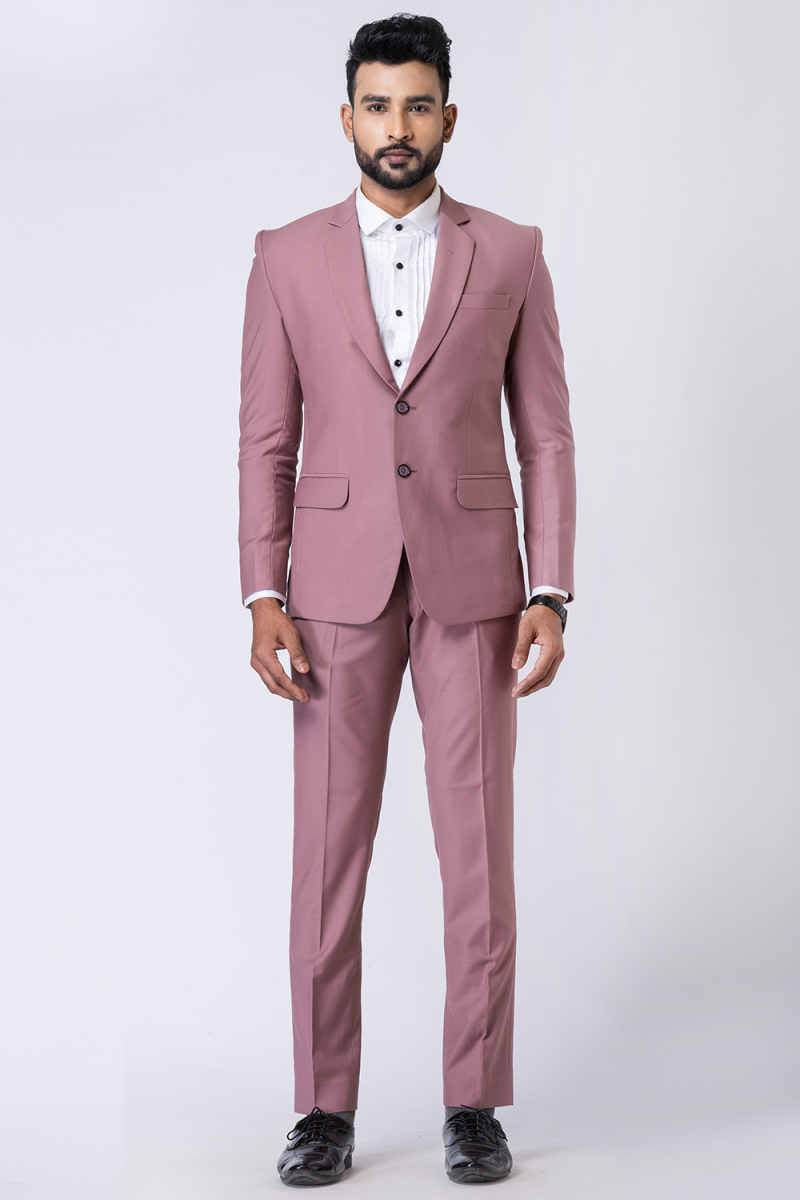Plain Men's Poly Cotton Mauve Pink Tuxedo Suit