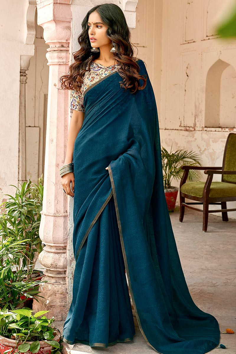 Buy Blue Sarees for Women by SATRANI Online | Ajio.com