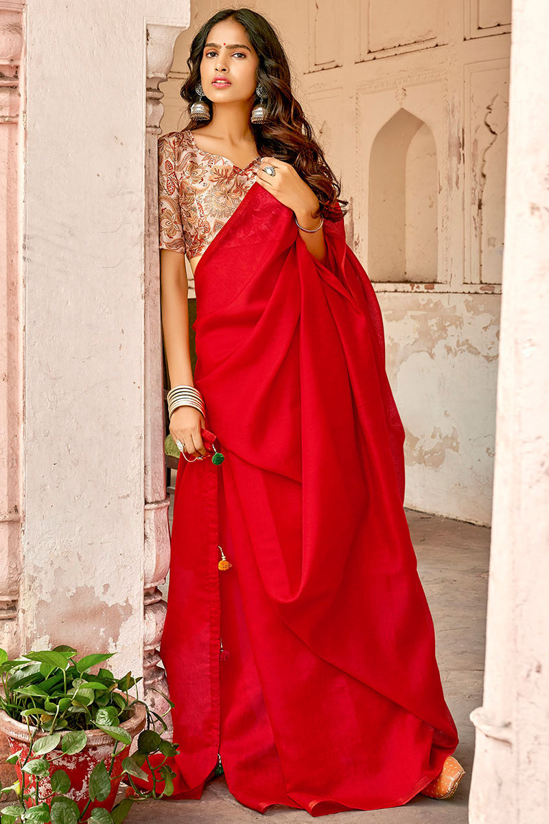 Red Saree at Rs 1049 | Designer Georgette Saree in Surat | ID: 10601213055