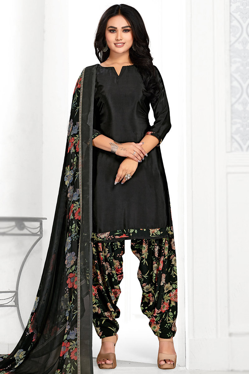 Buy 56/4XL Size Black Plain Patiala Suits Online for Women in USA