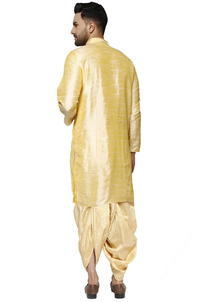 Plain Silk Cream Beige Men Dhoti Kurta