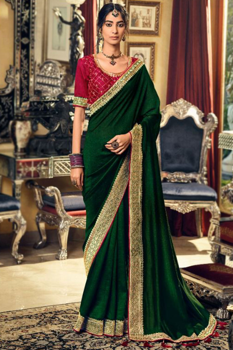 Bottle Green Silk Saree With Designer Blouse at Rs 4290.00 | Designer Silk  Saree | ID: 2850502508248