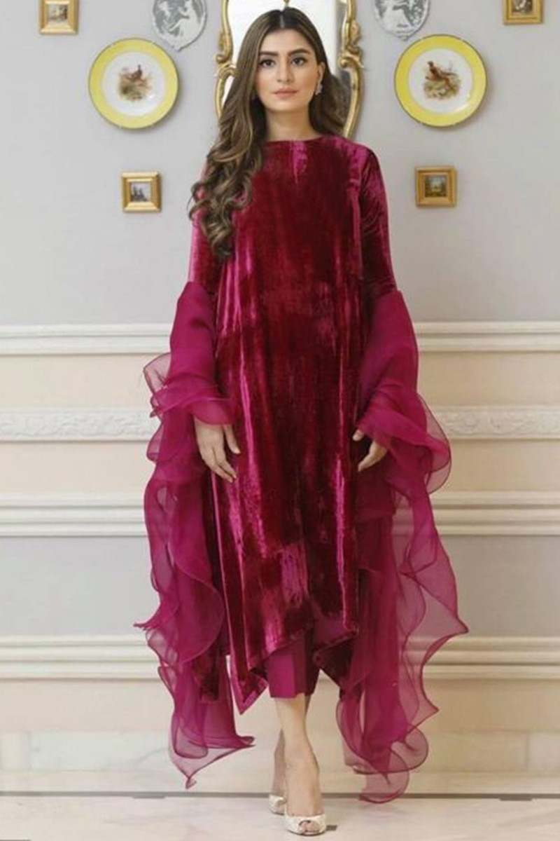 Dark pink velvet shop dress