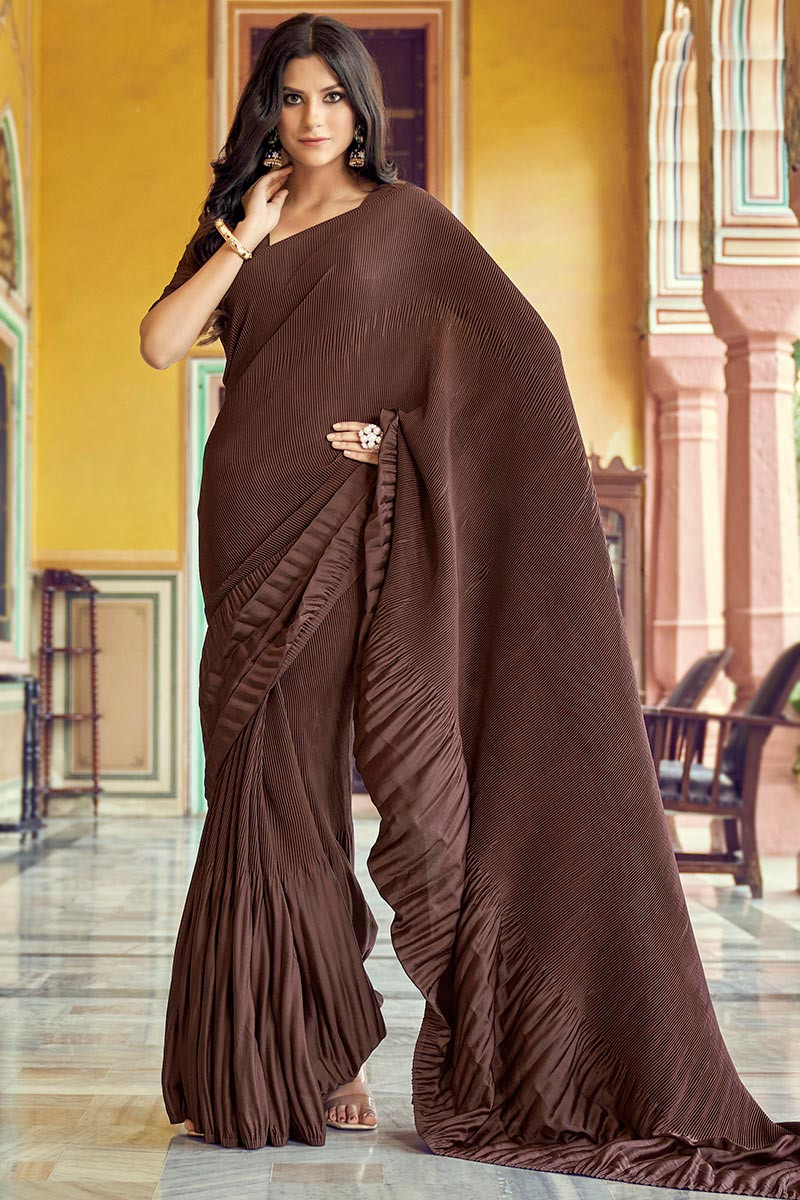 Brown Embroidered Saree Set – Megha and Jigar