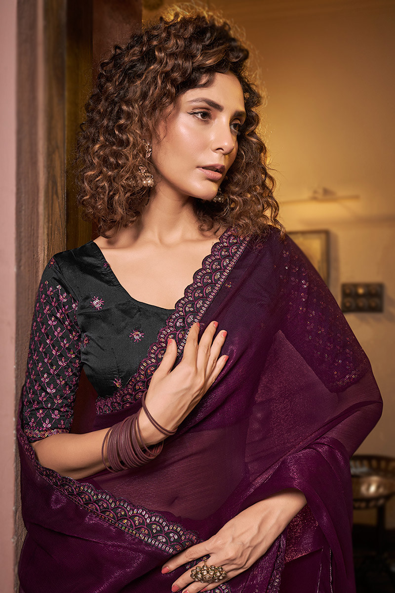 Purple and Black Color Rangoli Silk Ready to Wear Saree - Rashya Colle –  YellowFashion.in