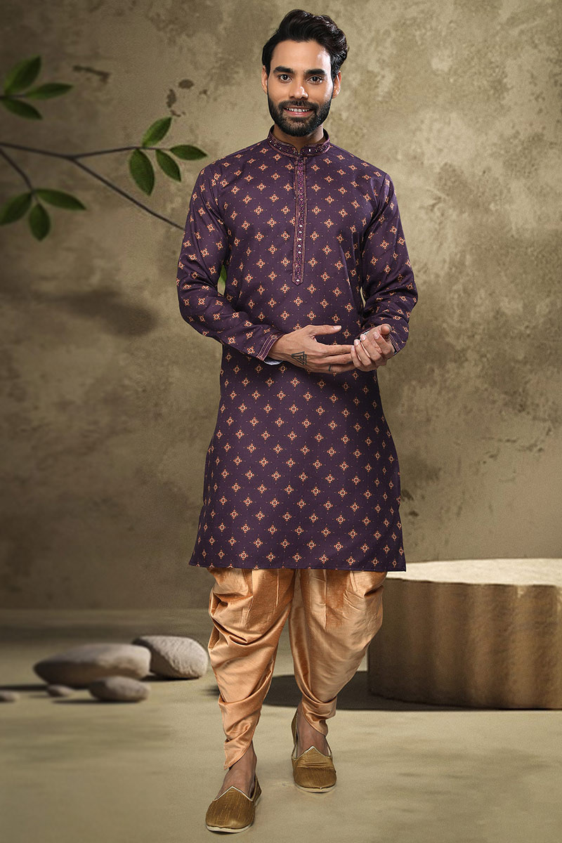 Embroidered Rayon A Line Kurta with Dhoti Pant in Mustard : TVE1008