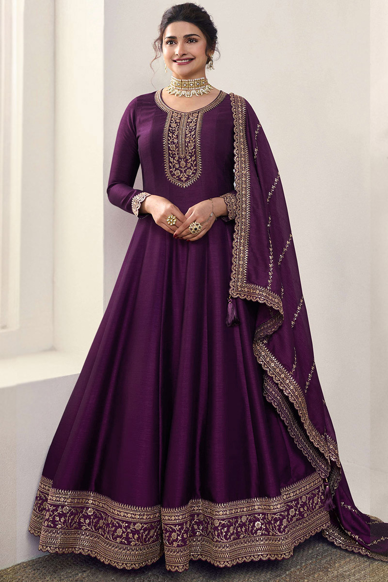Purple Resham Zari Embroidered Festive Anarkali Suit main image 1