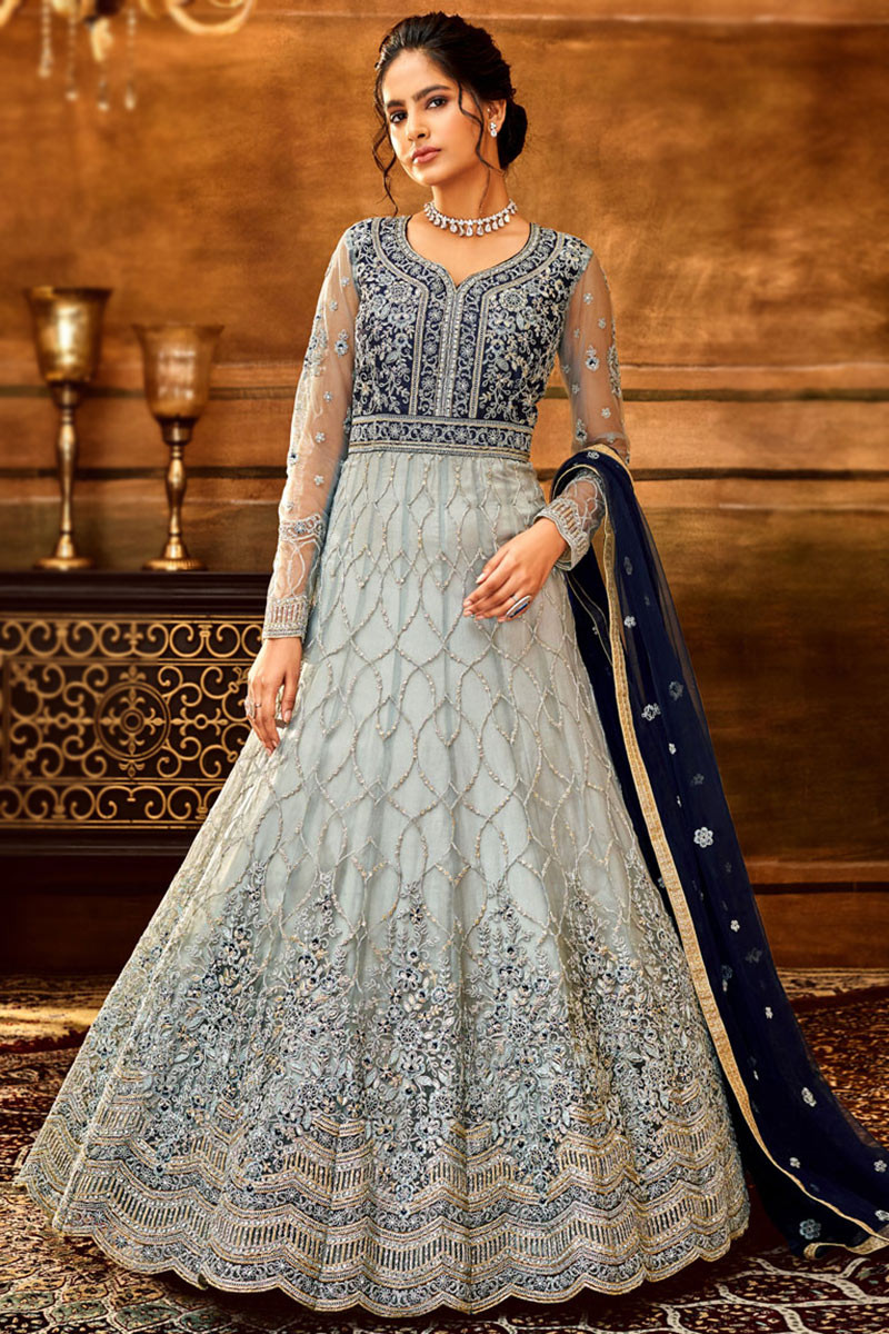 Powder Blue Net Embroidered Anarkali Suit LSTV119819