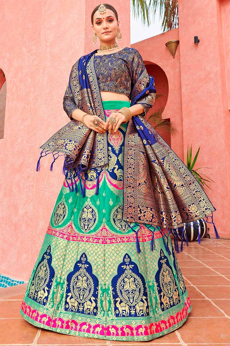 Buy Grey Banarasi Silk Embroidered Zari Hand Work Umbrella Lehenga Wedding  Wear Online at Best Price | Cbazaar