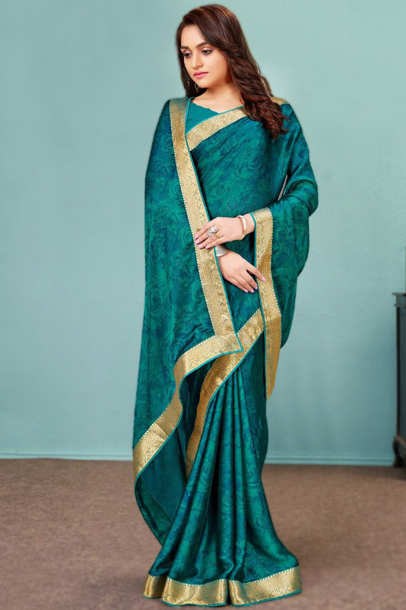 Peacock Green Designer Silk Saree With Heavy Embroidary – Zari Banaras