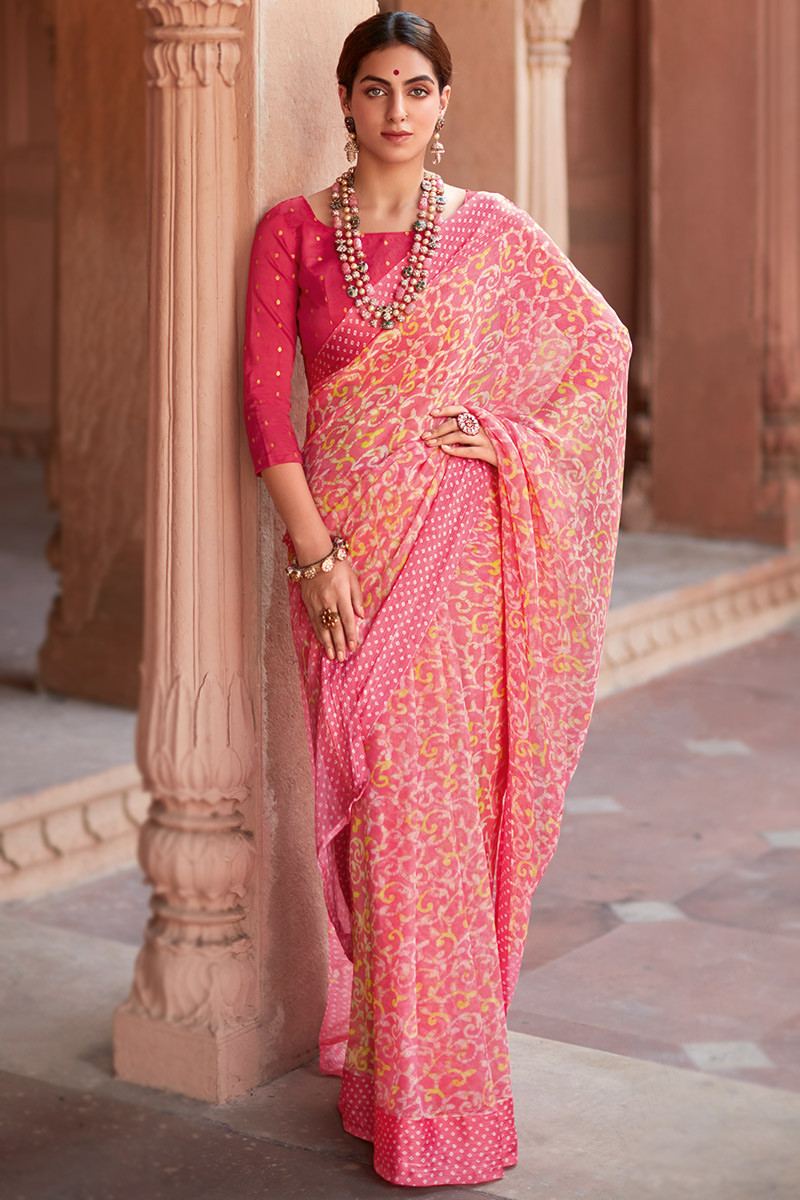 Coral Pink & White Handcrafted Printed Cotton SareeI ArtEastri – Arteastri