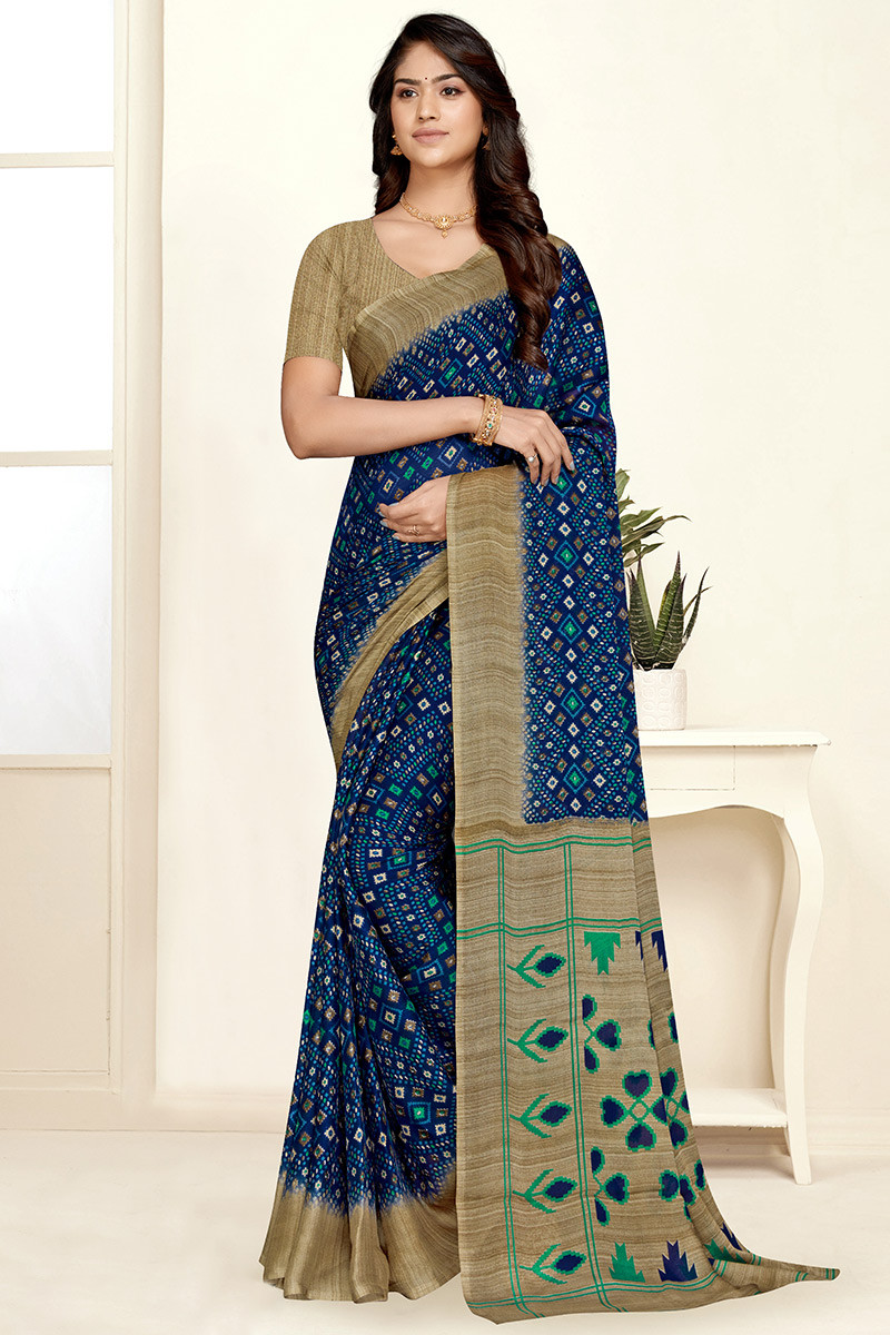 Chiffon navy clearance blue saree