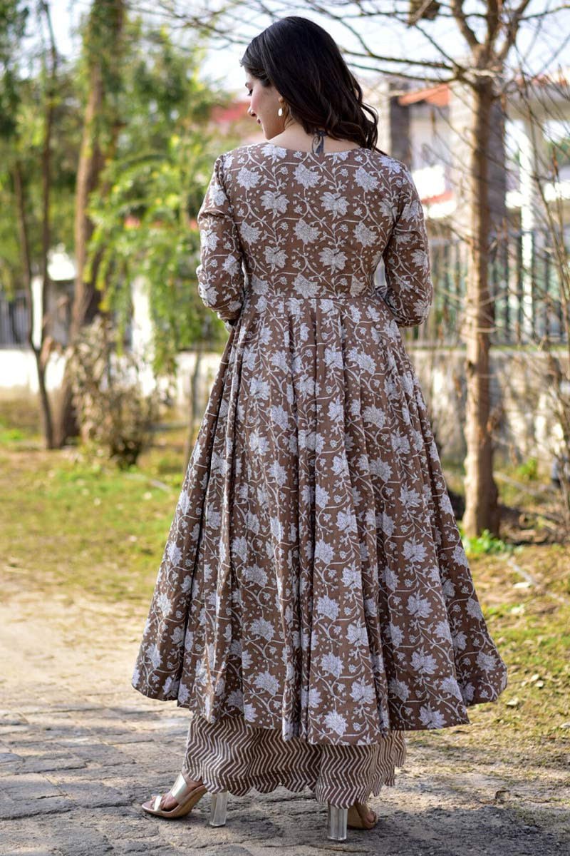 Fashion Stylist Printed Cotton Light Brown Palazzo Suit LSTV117765