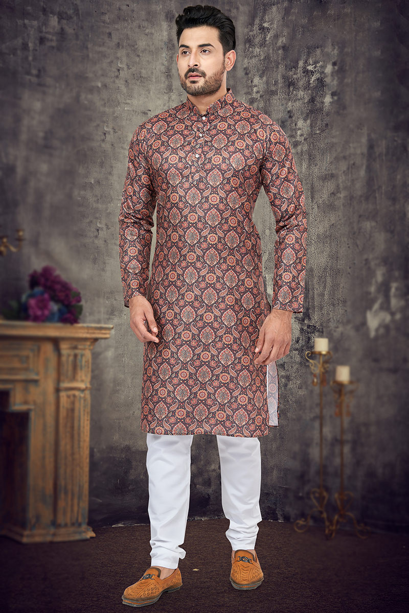Lowest Price Navy Blue Printed Men Kurta with churidar MKPA02580