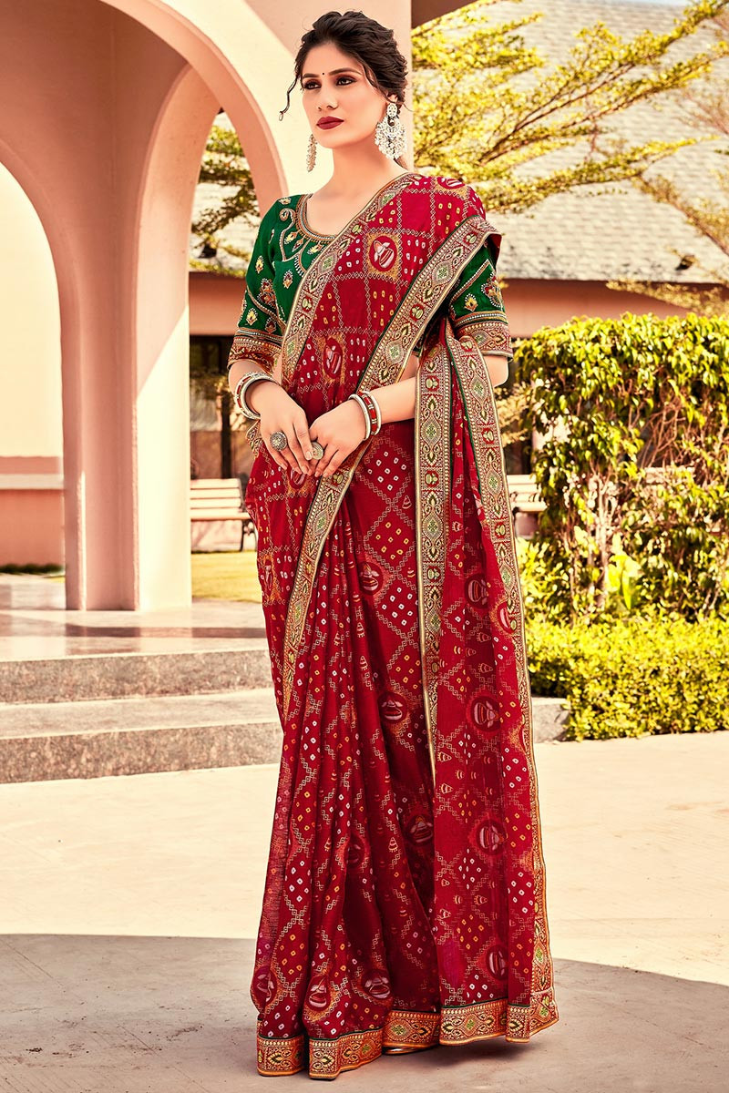Chiffon bandhej saree top