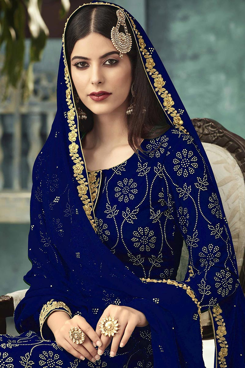 Fashionable Outfits Palazzo Suit In Royal Blue Fabric LSTV110482