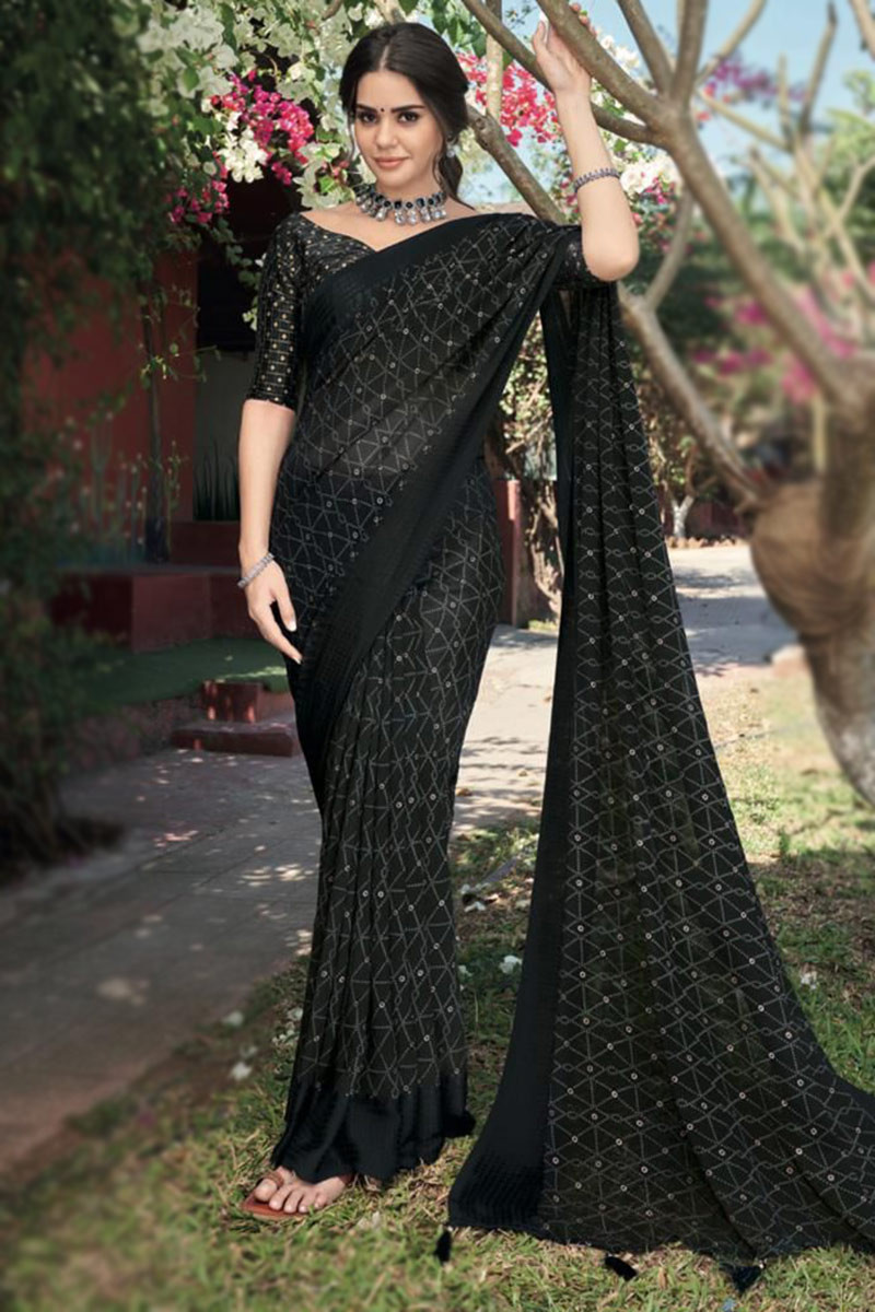 Buy the amazing Fossil Black Cotton Saree Online at Best Price - Karagiri