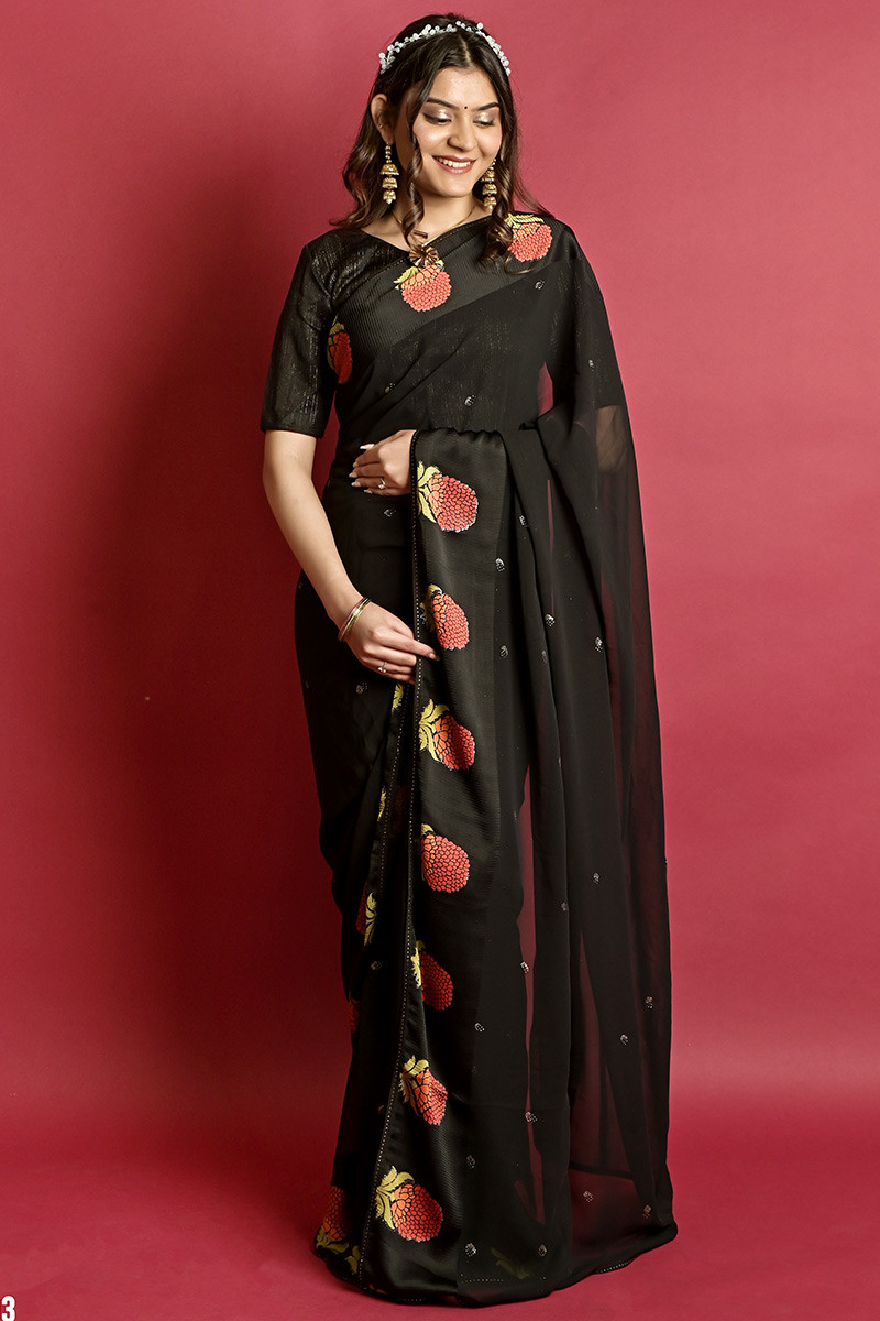 Devsena Black Designer Saree, 6 m (with blouse piece) at best price in Delhi