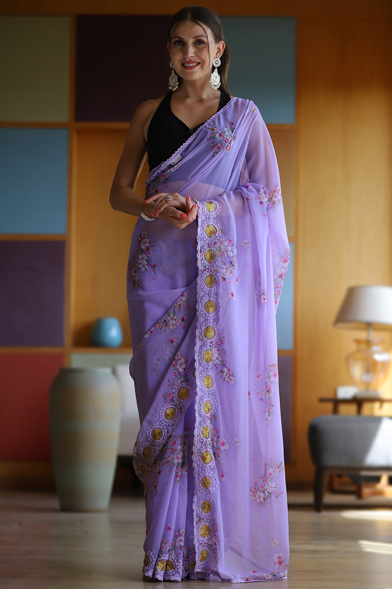 Buy Suta Lavender & White Cotton Saree Without Blouse for Women Online @  Tata CLiQ