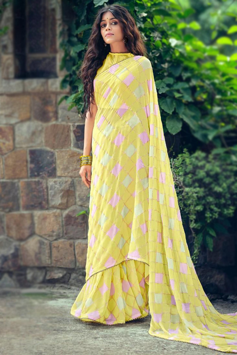 Light yellow casual wear georgette saree store