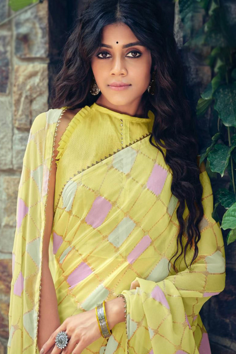 Light yellow casual wear georgette on sale saree