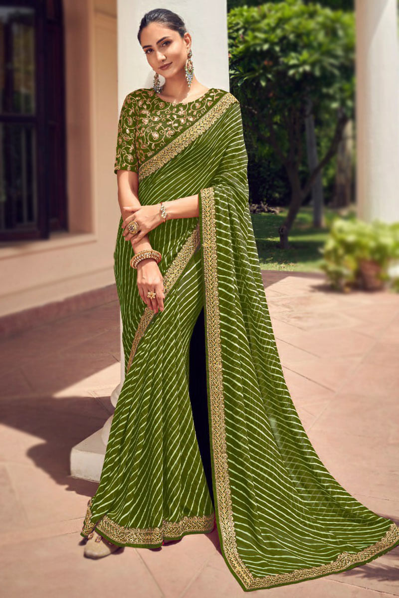 Buy Olive Green Sarees for Women by NK Textiles Online | Ajio.com