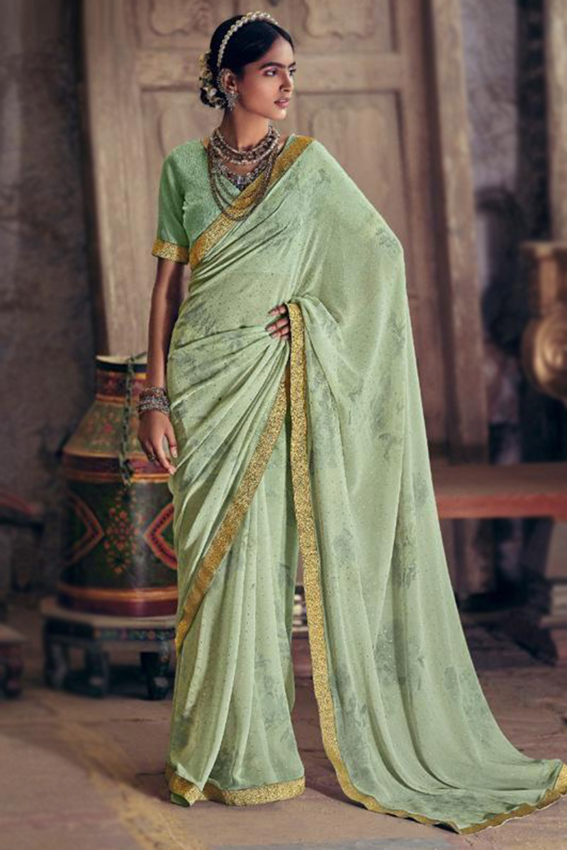 Cotton Latest Womens Green Saree at Rs 799 in Moradabad | ID: 20037384455