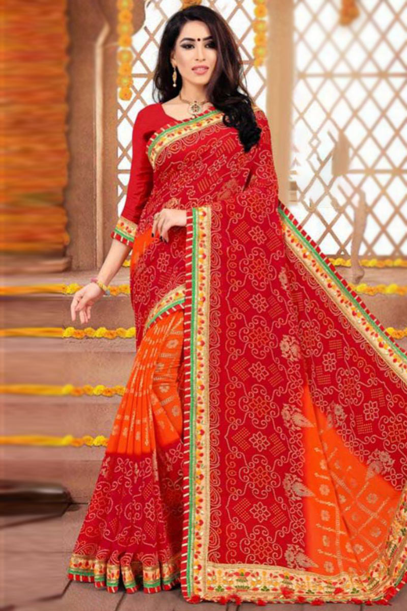 Saree for Casual Wear in Georgette Wine Maroon with Lace Work
