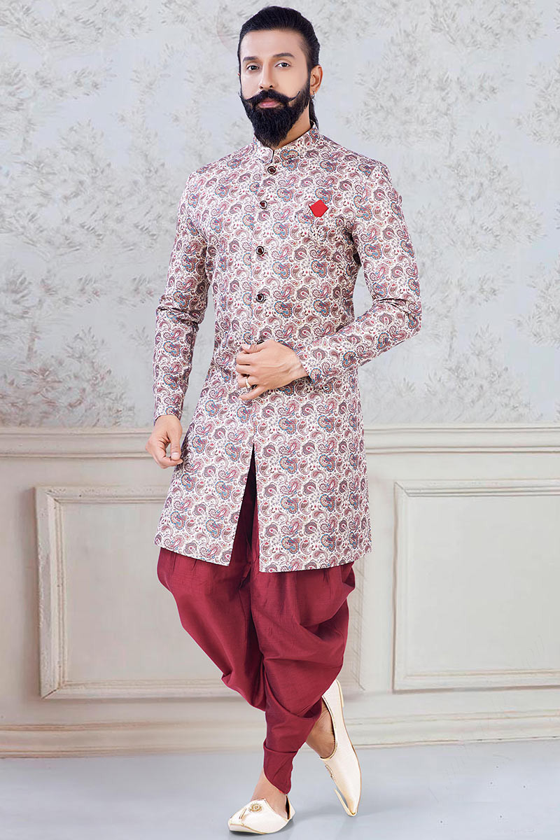 Sale Online Off White Men Sherwani with Printed work MSTV01244