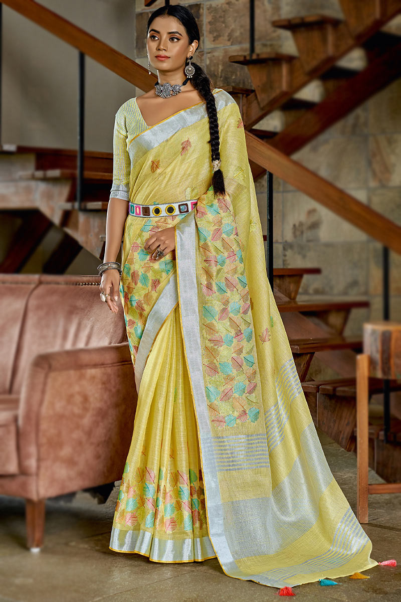 Linen party wear sarees online