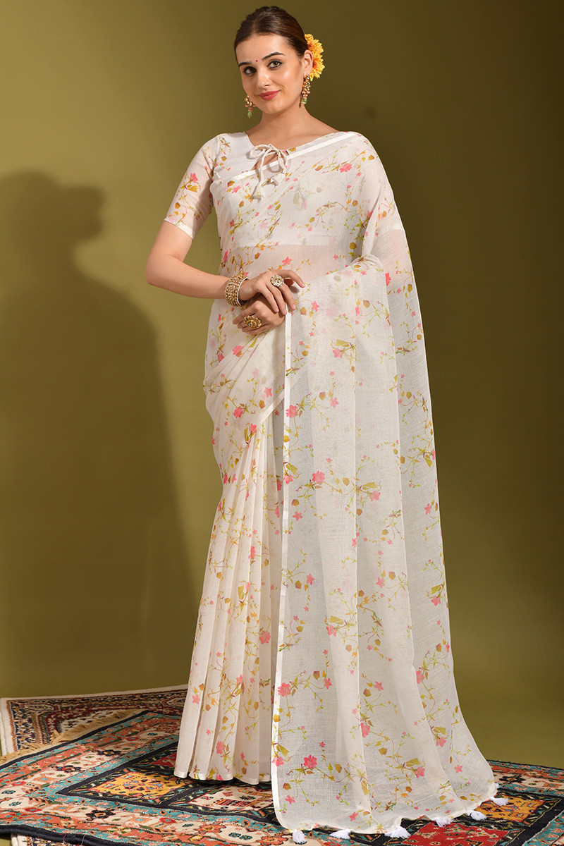 Buy White Linen Traditional Indian Dresses Online for Women in USA