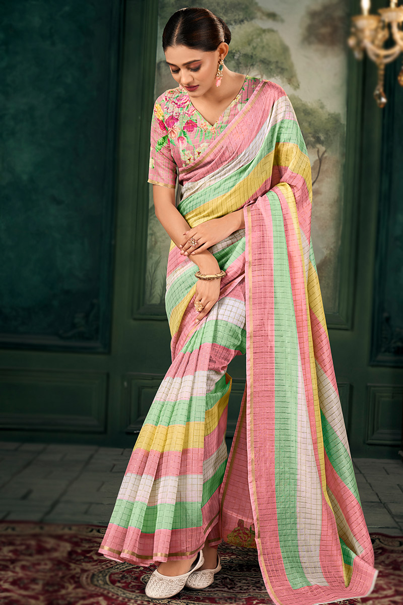 Printed Multi Color Chanderi Light Weight Saree