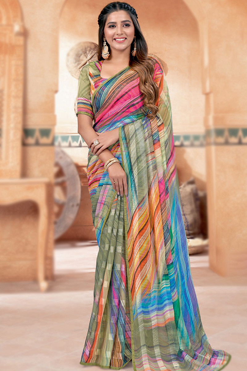 Printed Multi Color Chiffon Casual Wear Saree
